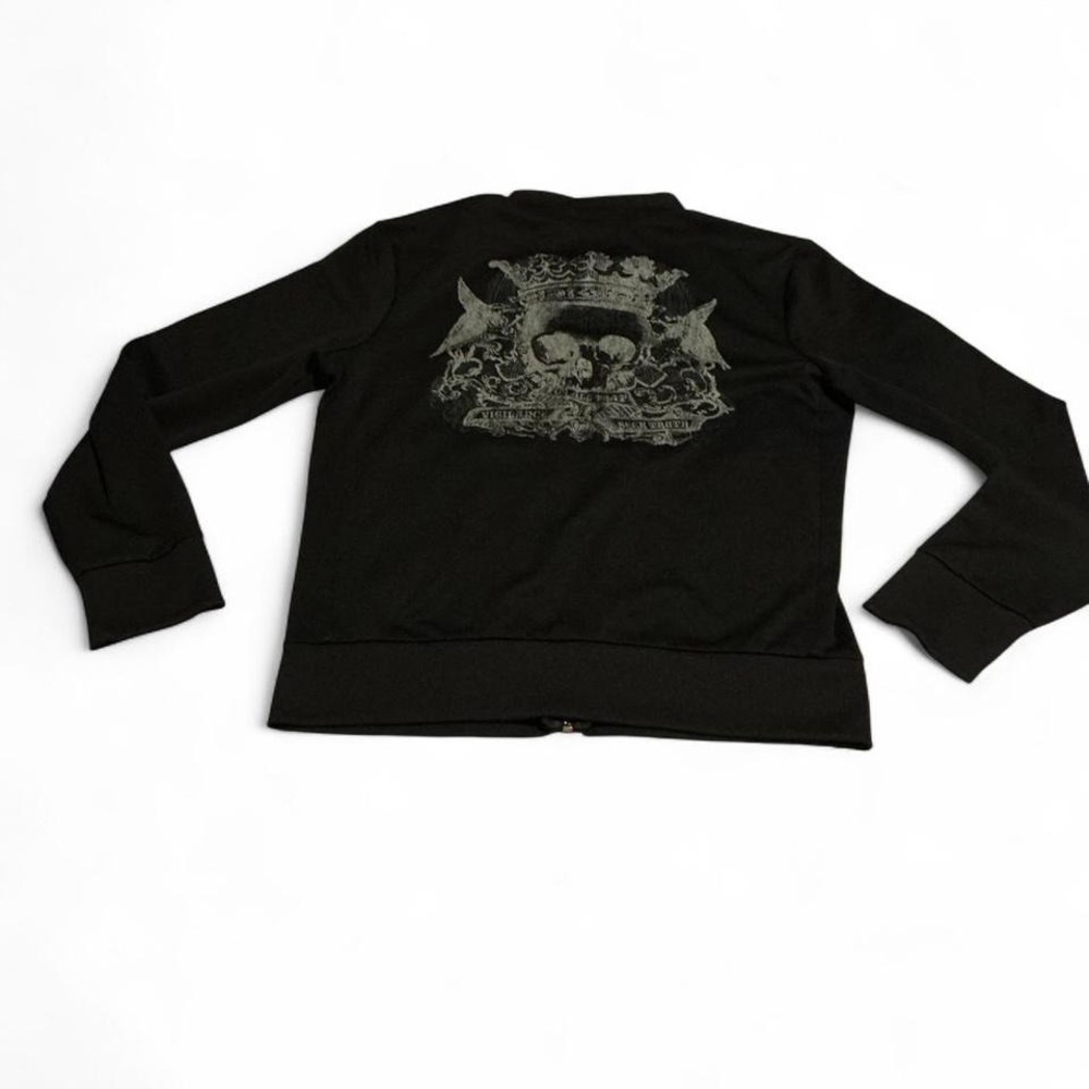 EXPRESS Y2K Men's Gothic & Grunge Black Skull Crown Crest Graphic Track Jacket